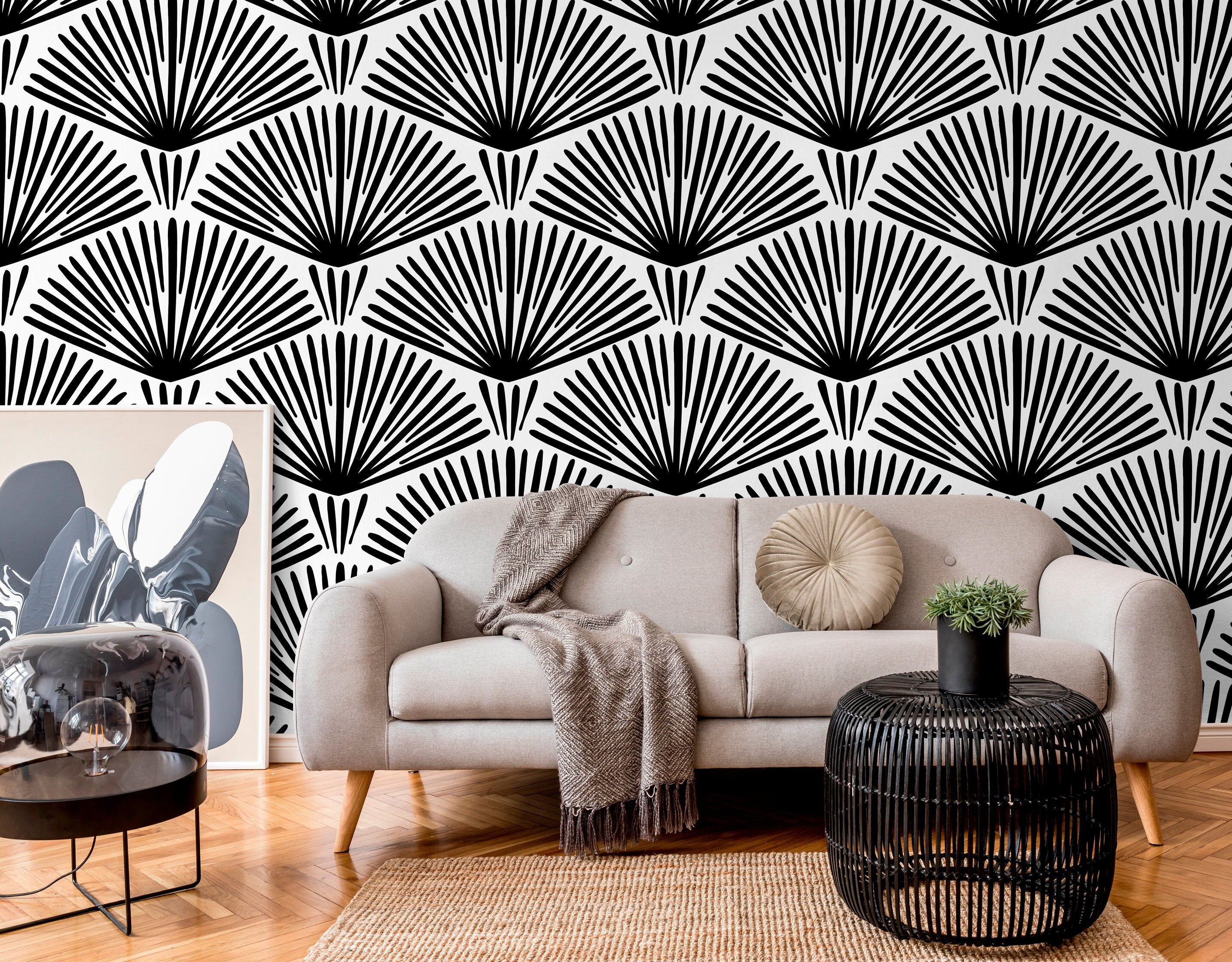 Art deco golden wing shaped pattern Tile Effect Wallpaper - TenStickers