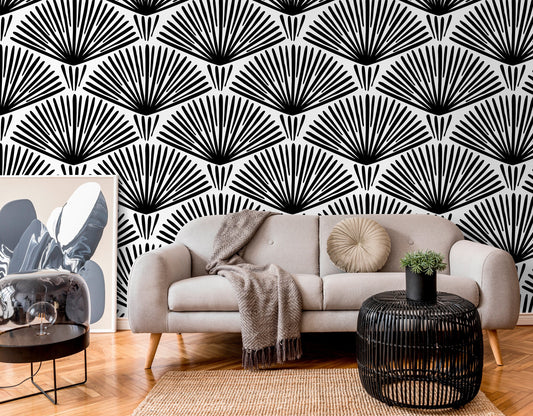 Wallpaper Peel and Stick Wallpaper Removable Wallpaper Home Decor Wall Art Wall Decor Room Decor / Black and White Art Deco Wallpaper - B240