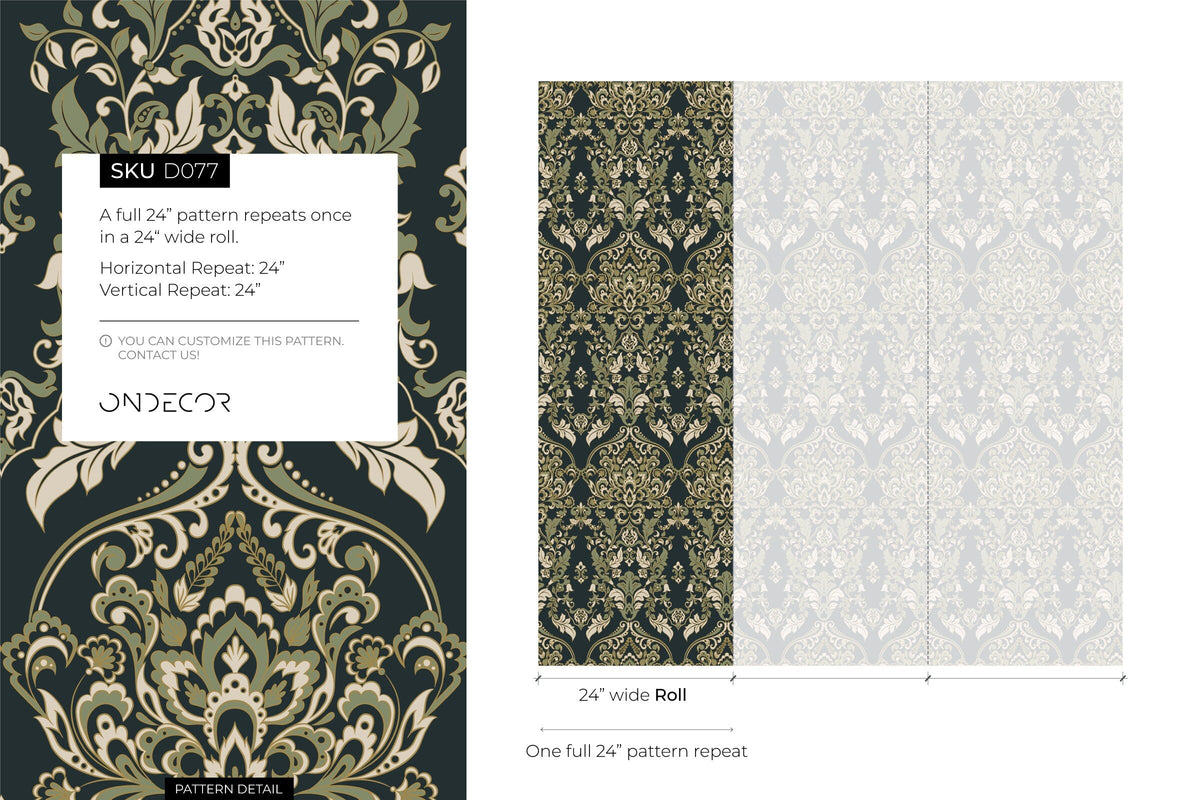 Green Vintage Victorian Wallpaper / Peel and Stick Wallpaper Removable Wallpaper Home Decor Wall Art Wall Decor Room Decor - D077