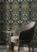 Green Vintage Victorian Wallpaper / Peel and Stick Wallpaper Removable Wallpaper Home Decor Wall Art Wall Decor Room Decor - D077