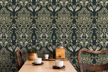 Green Vintage Victorian Wallpaper / Peel and Stick Wallpaper Removable Wallpaper Home Decor Wall Art Wall Decor Room Decor - D077