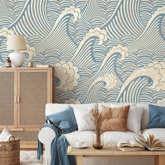 Removable Wallpaper Peel and Stick Wallpaper Wall Paper - Waves Wallpaper - A464