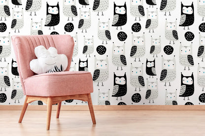 Cute Owl Kids Wallpaper / Peel and Stick Wallpaper Removable Wallpaper Home Decor Wall Art Wall Decor Room Decor - D105