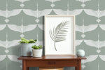 Mid Century Cranes Wallpaper Art Deco Swans Green Wallpaper / Peel and Stick Wallpaper Removable Wallpaper Home Decor Wall Art - CC-D084
