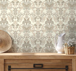 Cream Victorian Damask Wallpaper / Peel and Stick Wallpaper Removable Wallpaper Home Decor Wall Art Wall Decor Room Decor - D093