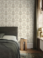 Cream Victorian Damask Wallpaper / Peel and Stick Wallpaper Removable Wallpaper Home Decor Wall Art Wall Decor Room Decor - D093