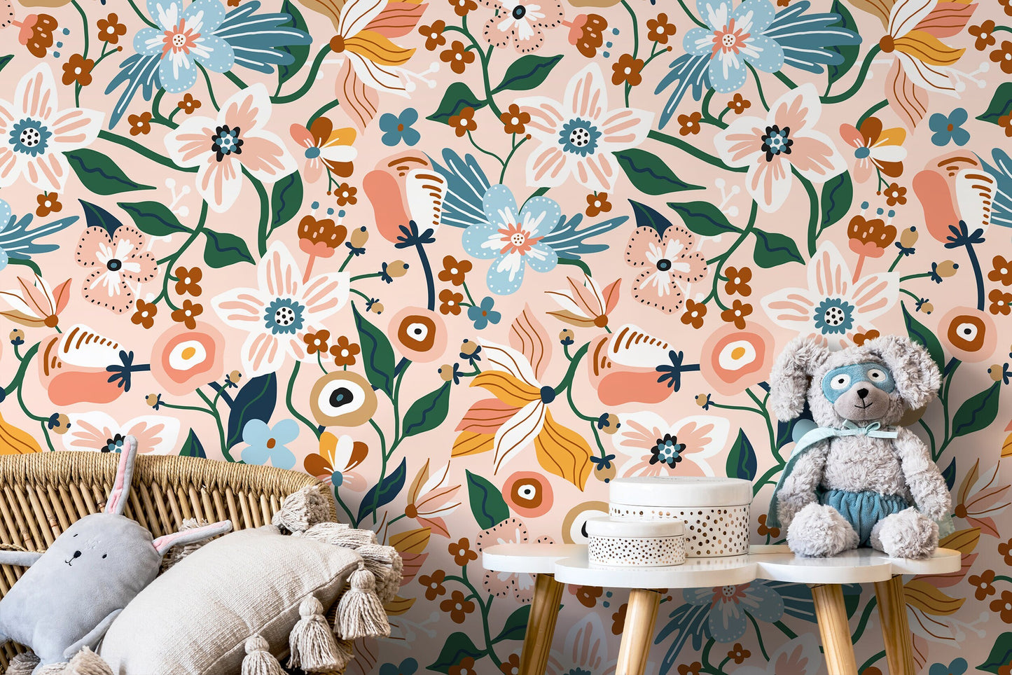 Pink Floral Garden Wallpaper / Peel and Stick Wallpaper Removable Wallpaper Home Decor Wall Art Wall Decor Room Decor - D120