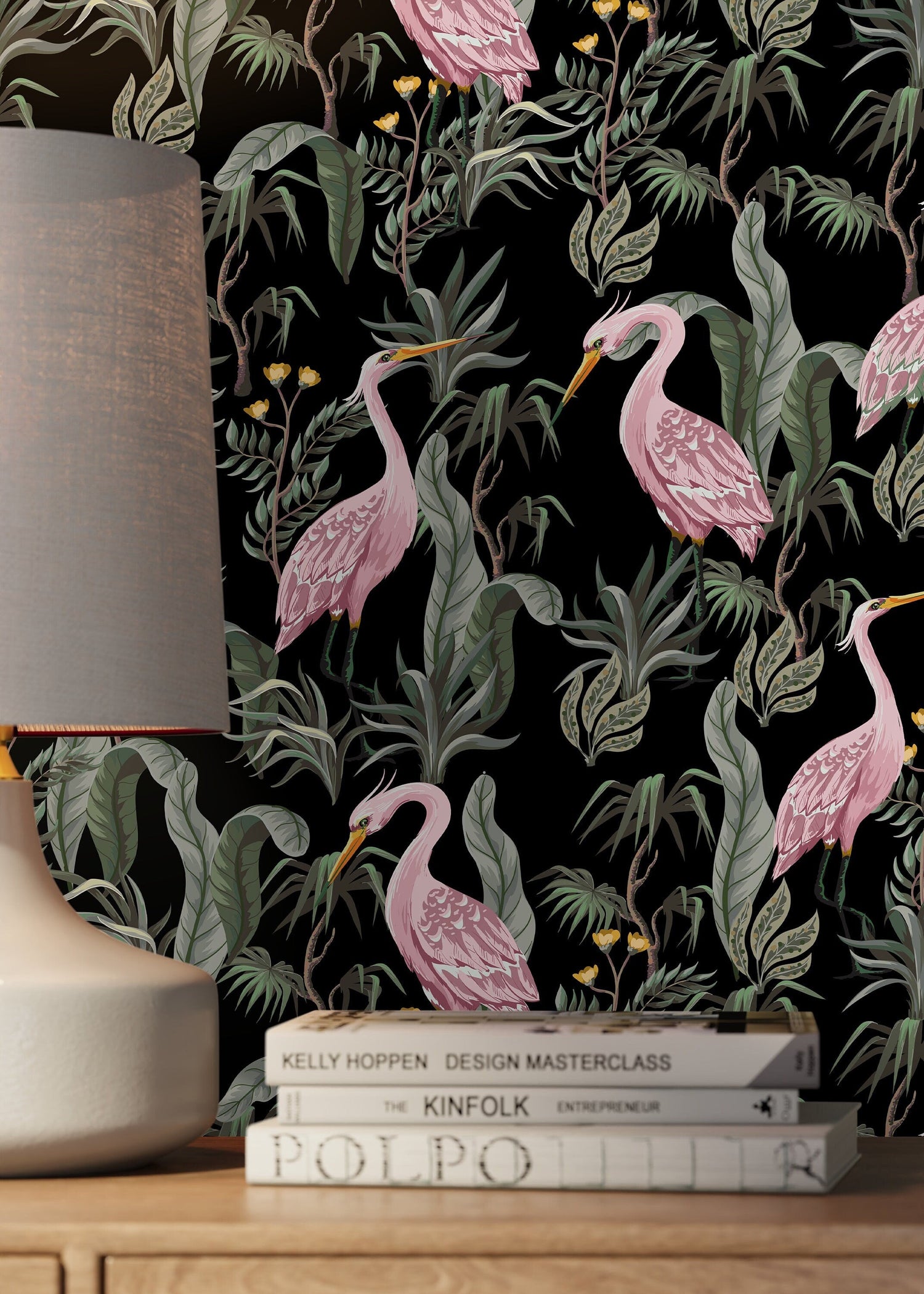 Chinoiserie Crane Birds Wallpaper / Peel and Stick Wallpaper Removable Wallpaper Home Decor Wall Art Wall Decor Room Decor - D123