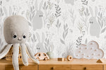 Neutral Bunny Nursery Wallpaper / Peel and Stick Wallpaper Removable Wallpaper Home Decor Wall Art Wall Decor Room Decor - D125