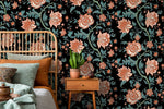 Dark Vintage Floral Wallpaper / Peel and Stick Wallpaper Removable Wallpaper Home Decor Wall Art Wall Decor Room Decor - D129