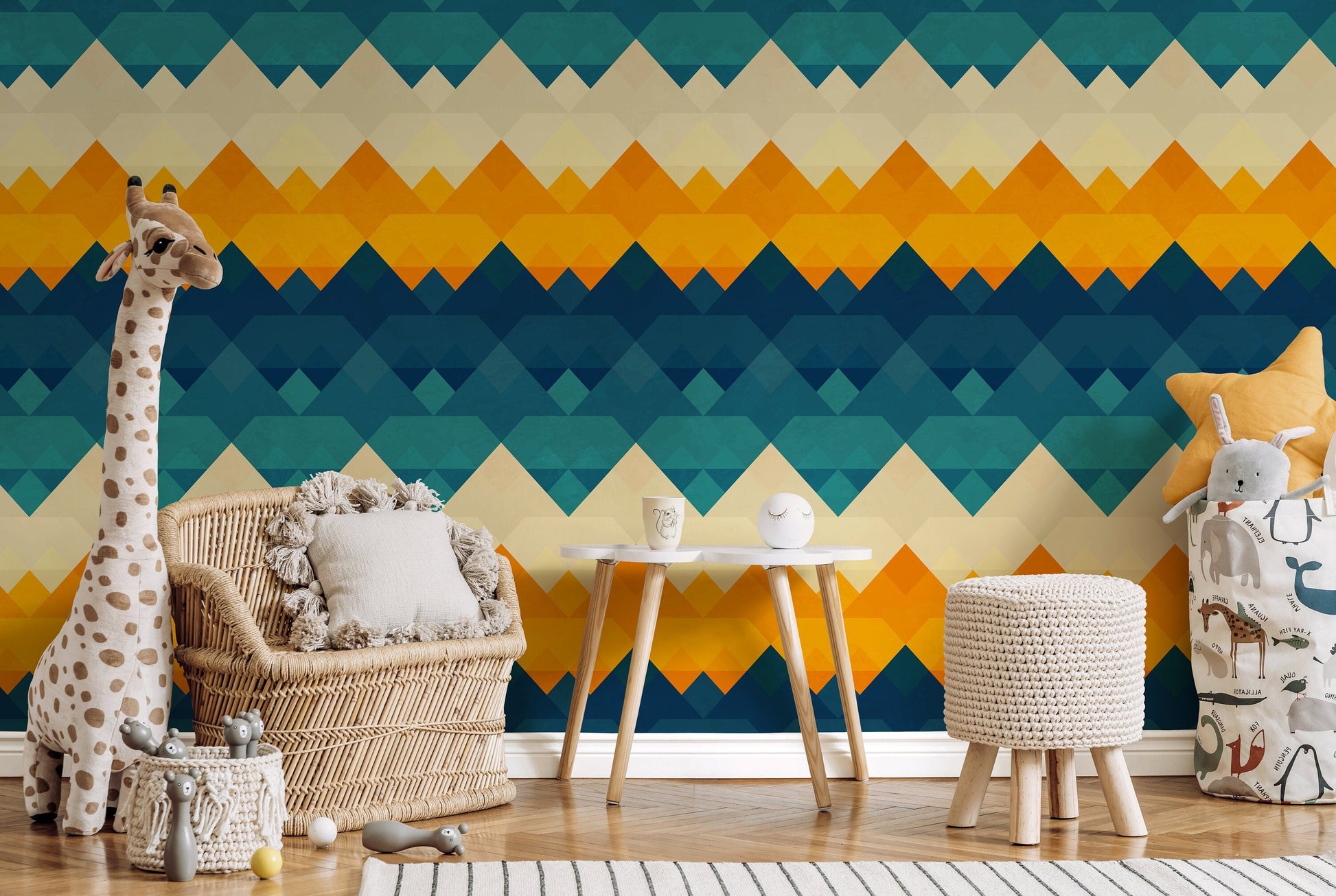 Colorful Geometric Wallpaper Kid Playroom Wallpaper Peel and Stick and Traditional Wallpaper - CC - A943