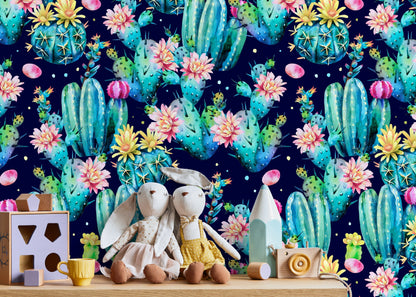 Floral Cactus Wallpaper Watercolor Wallpaper Peel and Stick and Traditional Wallpaper - CC - B022