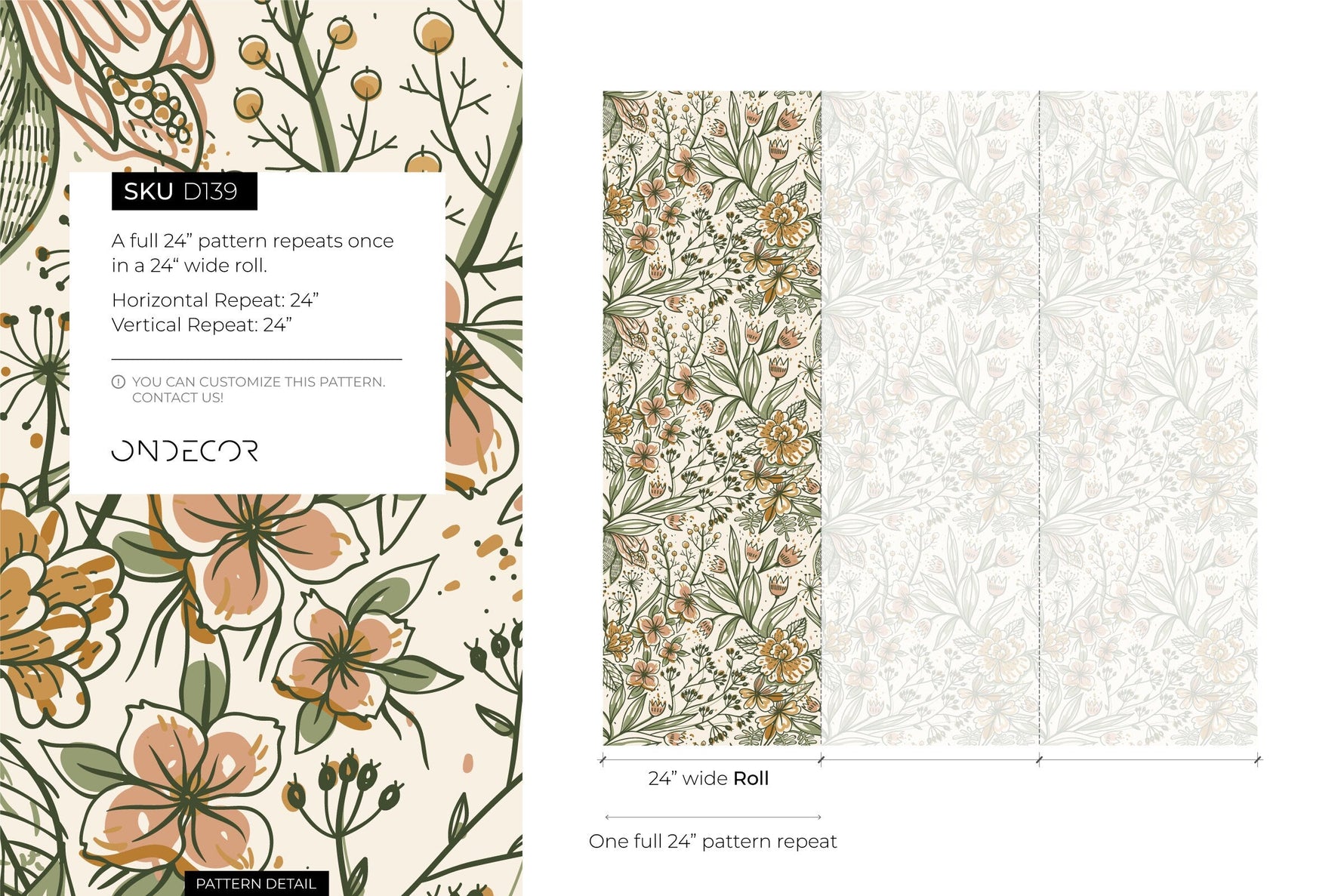 Floral Garden Hand Drawing Wallpaper / Peel and Stick Wallpaper Removable Wallpaper Home Decor Wall Art Wall Decor Room Decor - D139