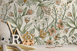 Floral Garden Hand Drawing Wallpaper / Peel and Stick Wallpaper Removable Wallpaper Home Decor Wall Art Wall Decor Room Decor - D139