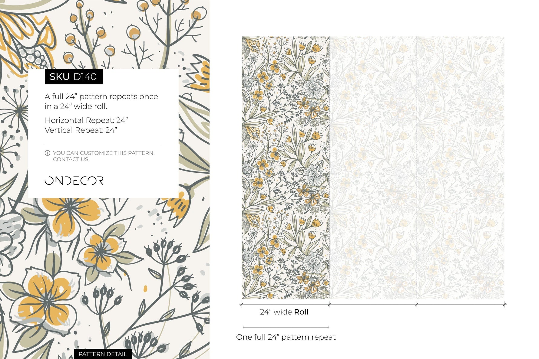 Boho Floral Hand Drawing Wallpaper / Peel and Stick Wallpaper Removable Wallpaper Home Decor Wall Art Wall Decor Room Decor - D140