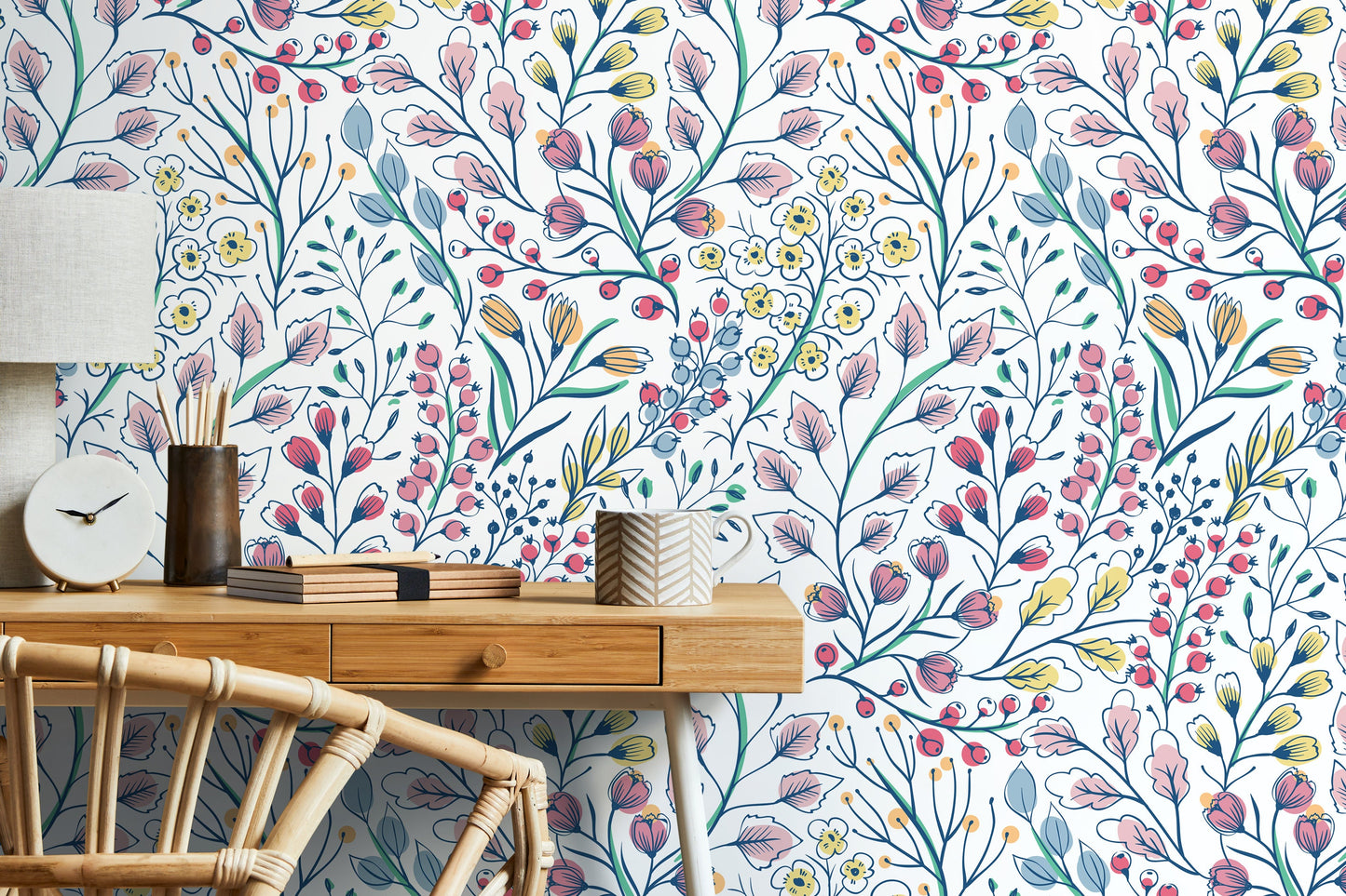 Colorful Wildflowers Wallpaper / Peel and Stick Wallpaper Removable Wallpaper Home Decor Wall Art Wall Decor Room Decor - D146