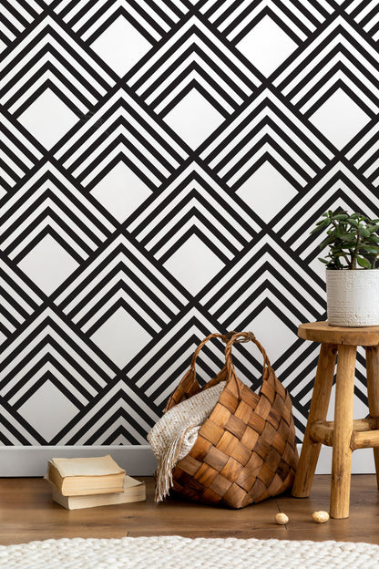 Removable Wallpaper Peel and Stick Wallpaper Wall Paper Wall - Black and White Minimal Wallpaper - B084