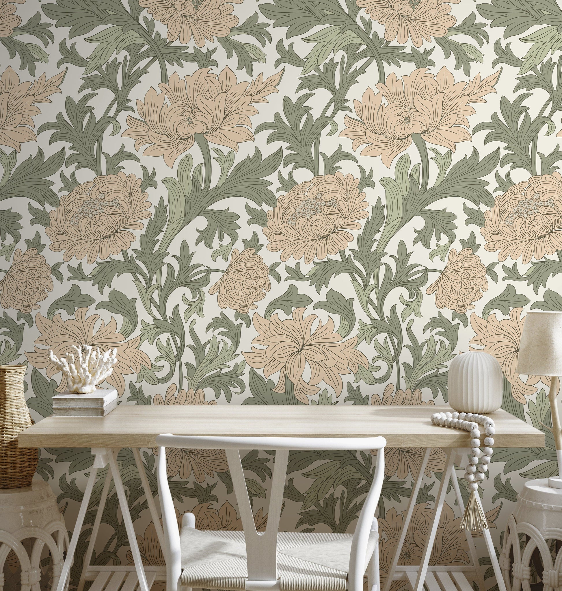 Floral Art Nouveau Wallpaper / Peel and Stick Wallpaper Removable Wallpaper Home Decor Wall Art Wall Decor Room Decor - D188