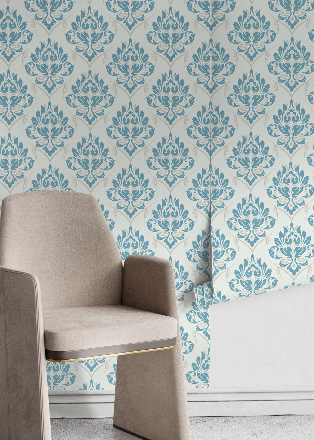 Light Blue Damask Wallpaper / Peel and Stick Wallpaper Removable Wallpaper Home Decor Wall Art Wall Decor Room Decor - D228