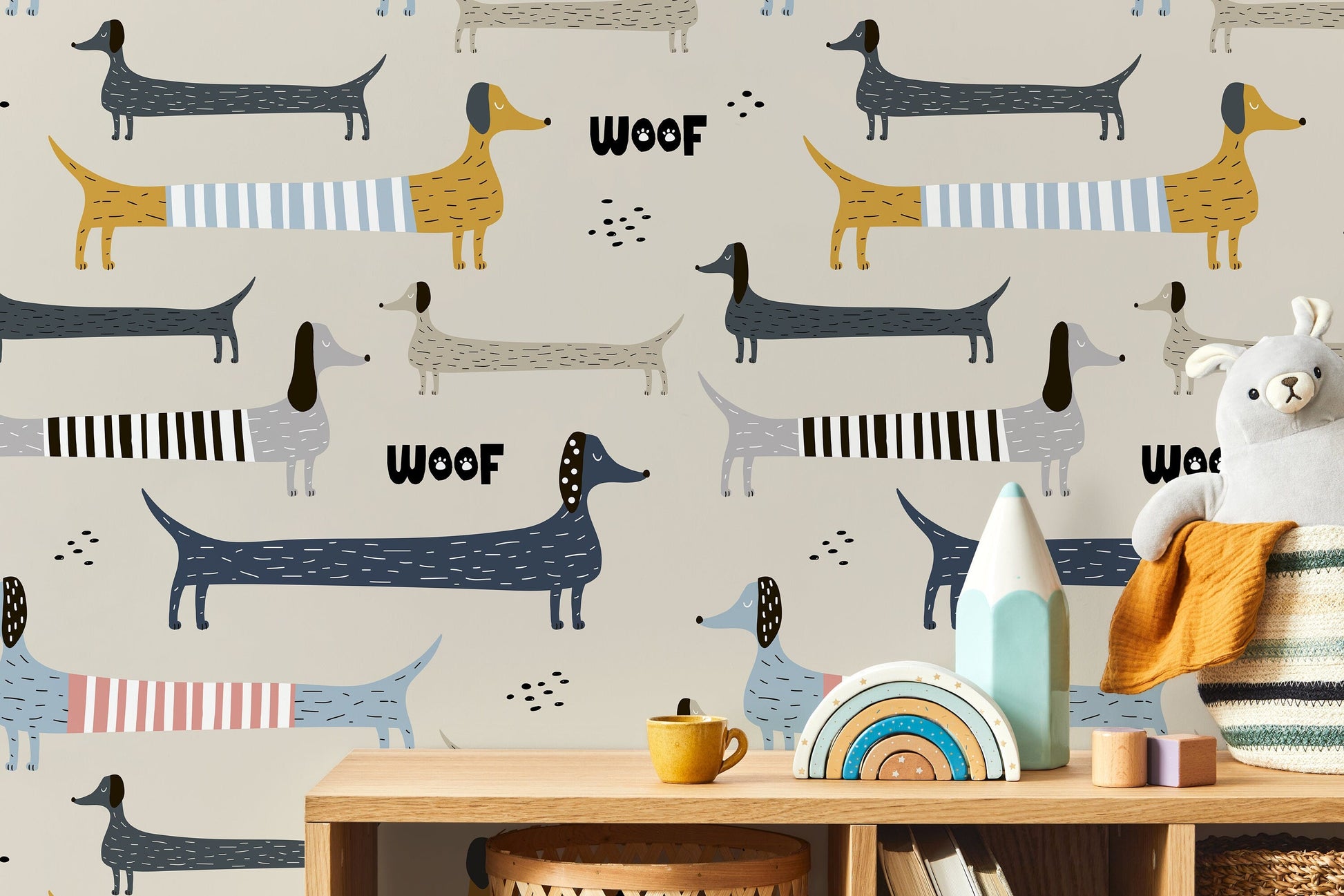 Cute Dogs Kids Wallpaper / Peel and Stick Wallpaper Removable Wallpaper Home Decor Wall Art Wall Decor Room Decor - D101