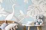 Floral Crane Birds Wallpaper / Peel and Stick Wallpaper Removable Wallpaper Home Decor Wall Art Wall Decor Room Decor - D107