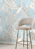 Floral Crane Birds Wallpaper / Peel and Stick Wallpaper Removable Wallpaper Home Decor Wall Art Wall Decor Room Decor - D107