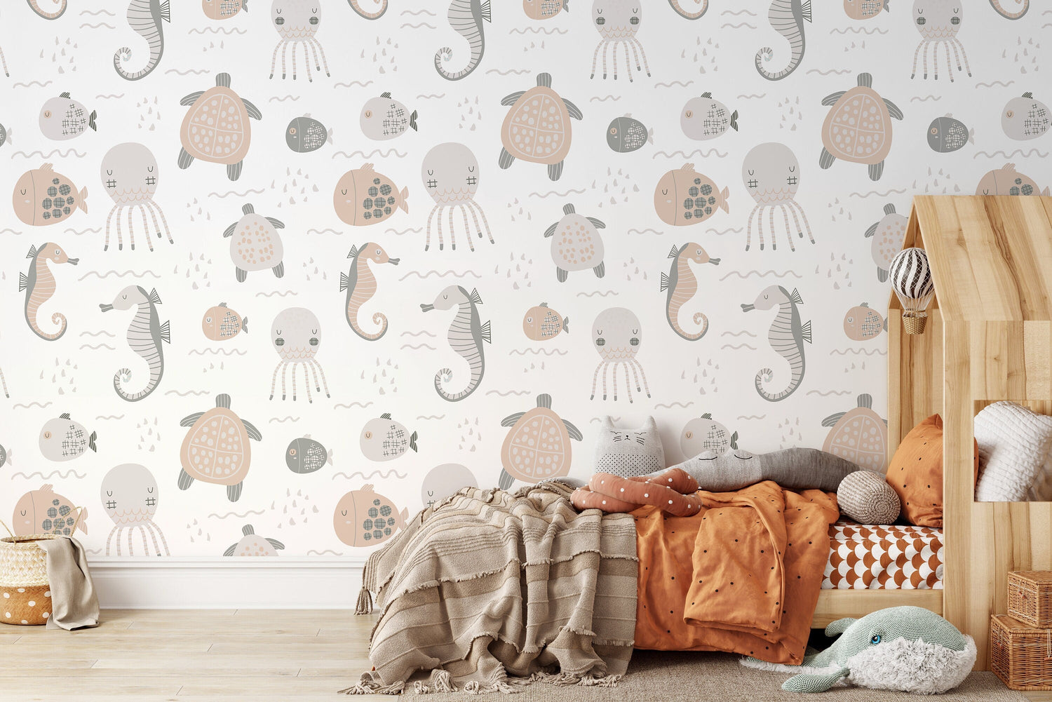 Neutral Nursery Animals Wallpaper / Peel and Stick Wallpaper Removable Wallpaper Home Decor Wall Art Wall Decor Room Decor - D113