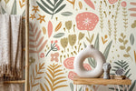 Boho Floral Garden Wallpaper / Peel and Stick Wallpaper Removable Wallpaper Home Decor Wall Art Wall Decor Room Decor - D116