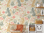 Boho Floral Garden Wallpaper / Peel and Stick Wallpaper Removable Wallpaper Home Decor Wall Art Wall Decor Room Decor - D116