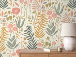 Boho Floral Garden Wallpaper / Peel and Stick Wallpaper Removable Wallpaper Home Decor Wall Art Wall Decor Room Decor - D116