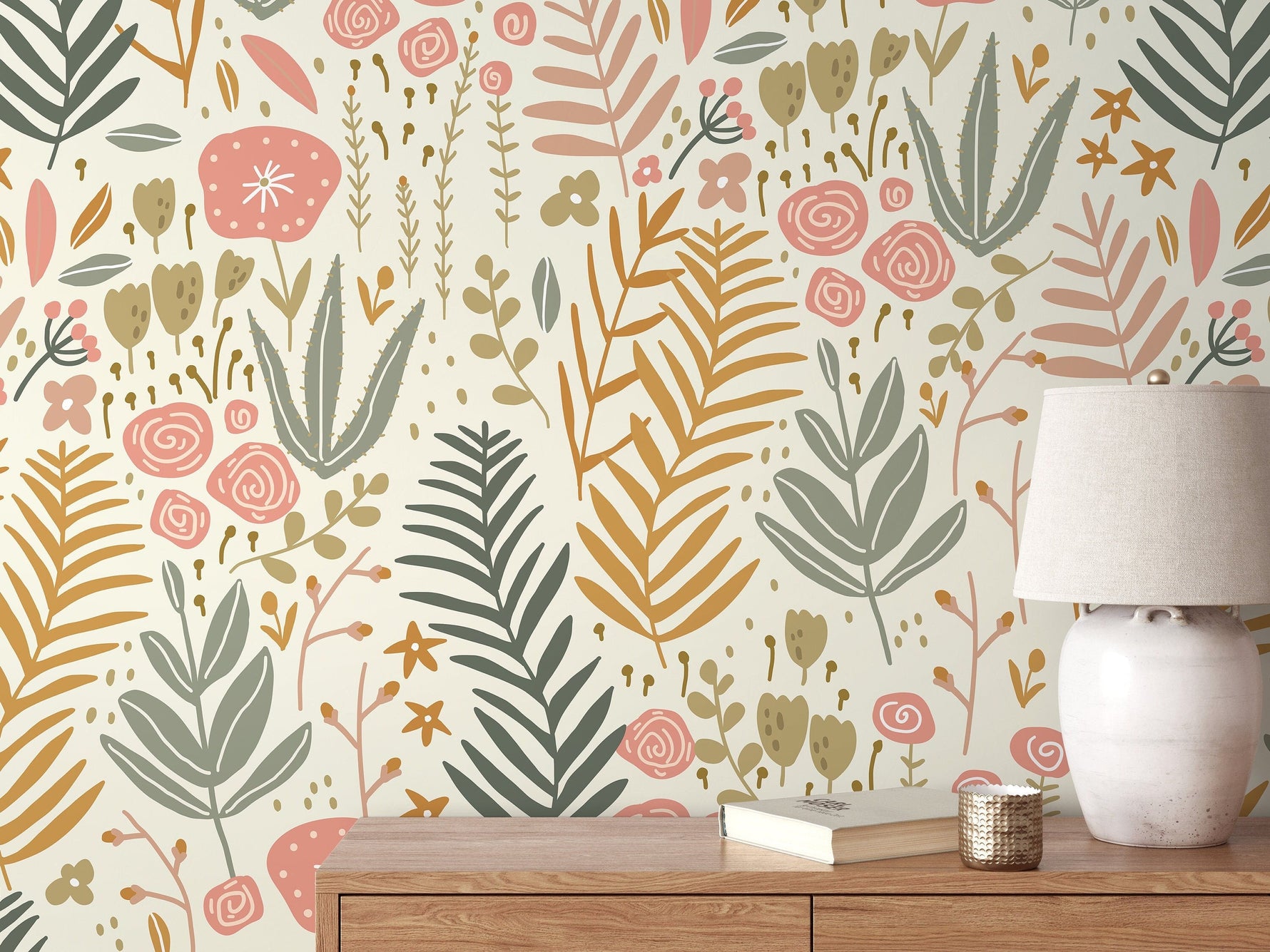 Boho Floral Garden Wallpaper / Peel and Stick Wallpaper Removable Wallpaper Home Decor Wall Art Wall Decor Room Decor - D116