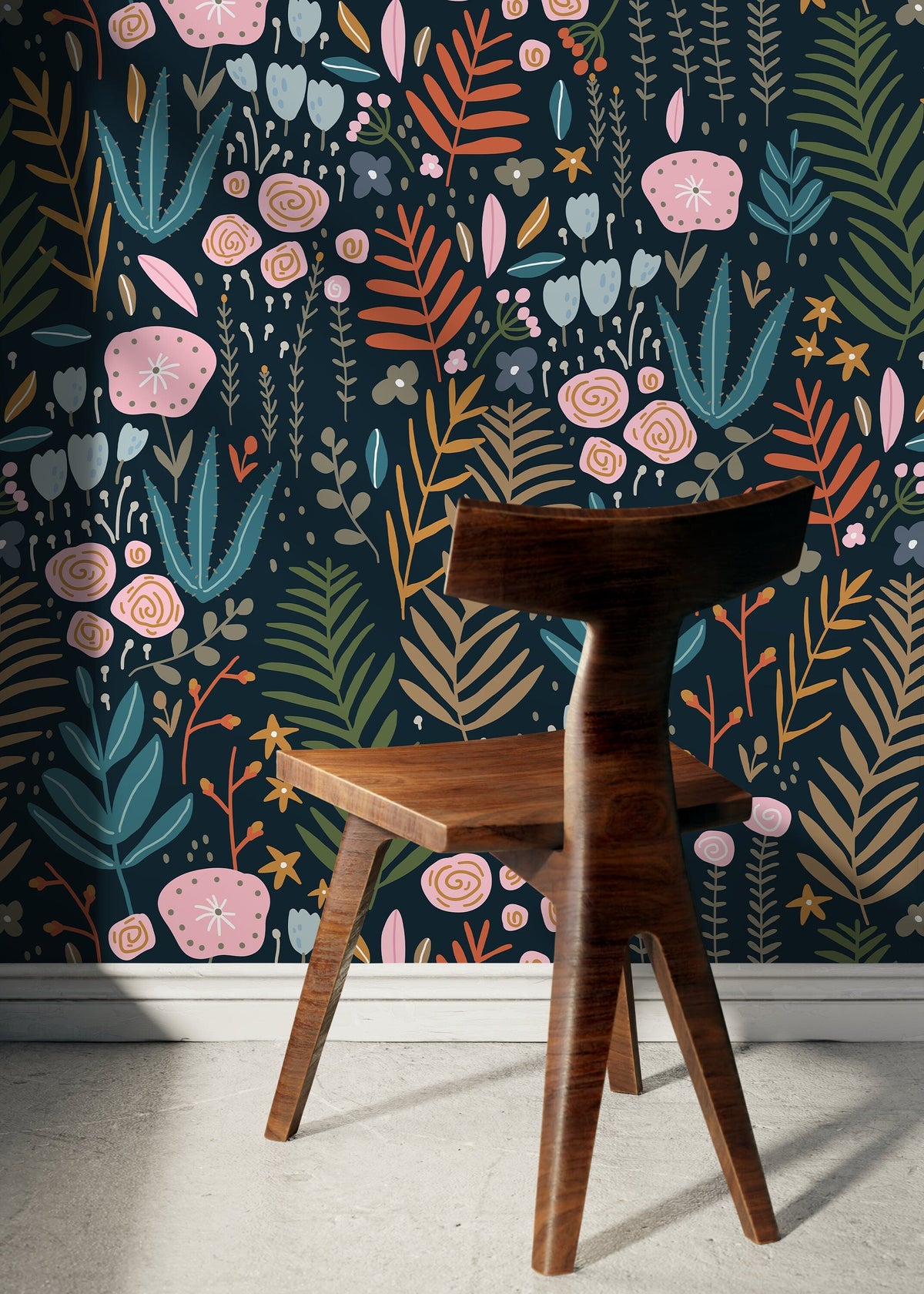 Dark Floral Garden Wallpaper / Peel and Stick Wallpaper Removable Wallpaper Home Decor Wall Art Wall Decor Room Decor - D117