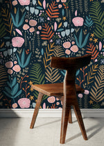 Dark Floral Garden Wallpaper / Peel and Stick Wallpaper Removable Wallpaper Home Decor Wall Art Wall Decor Room Decor - D117