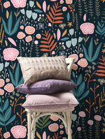 Dark Floral Garden Wallpaper / Peel and Stick Wallpaper Removable Wallpaper Home Decor Wall Art Wall Decor Room Decor - D117