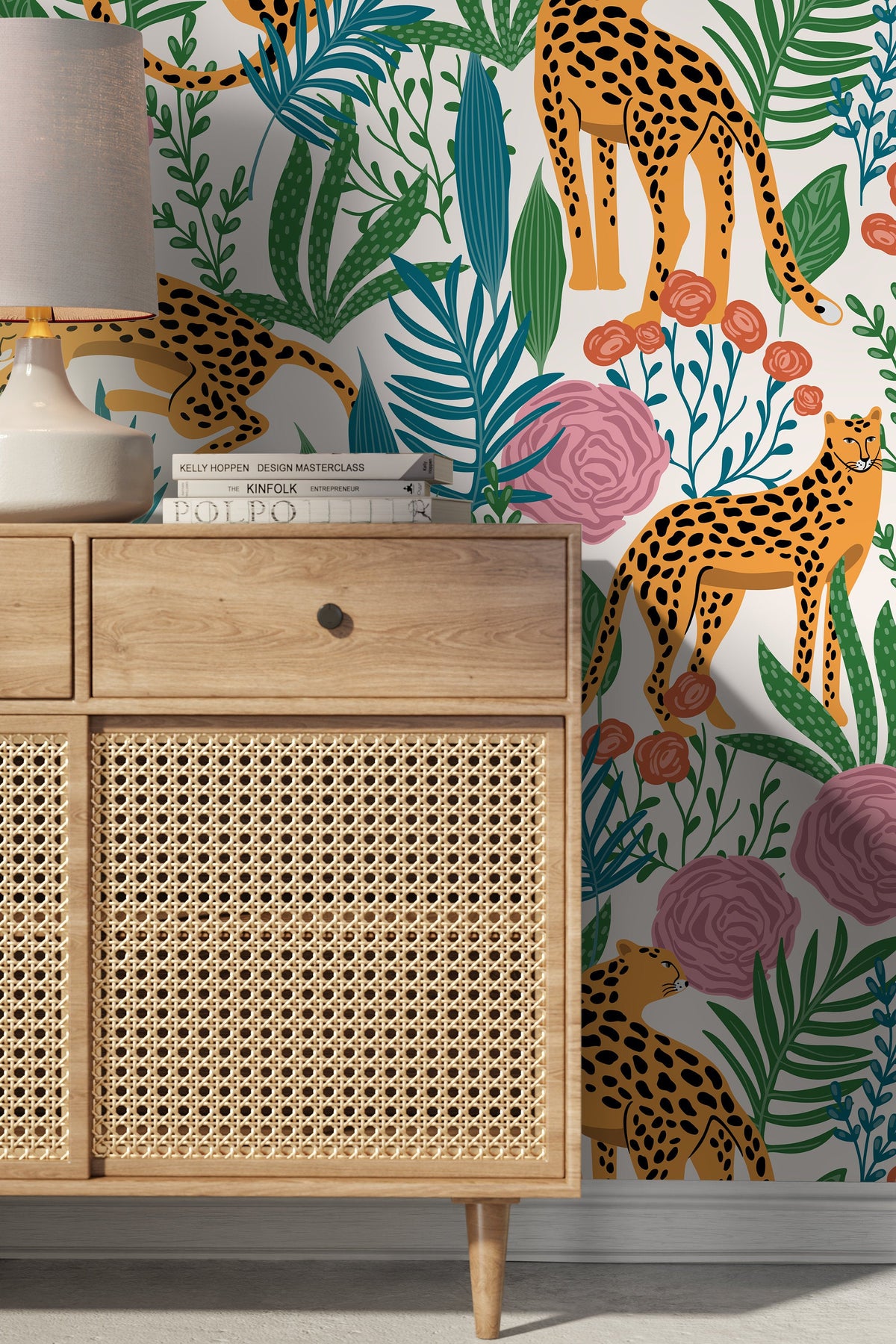 Cute Tiger and Floral Wallpaper / Peel and Stick Wallpaper Removable Wallpaper Home Decor Wall Art Wall Decor Room Decor - D157