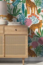 Cute Tiger and Floral Wallpaper / Peel and Stick Wallpaper Removable Wallpaper Home Decor Wall Art Wall Decor Room Decor - D157