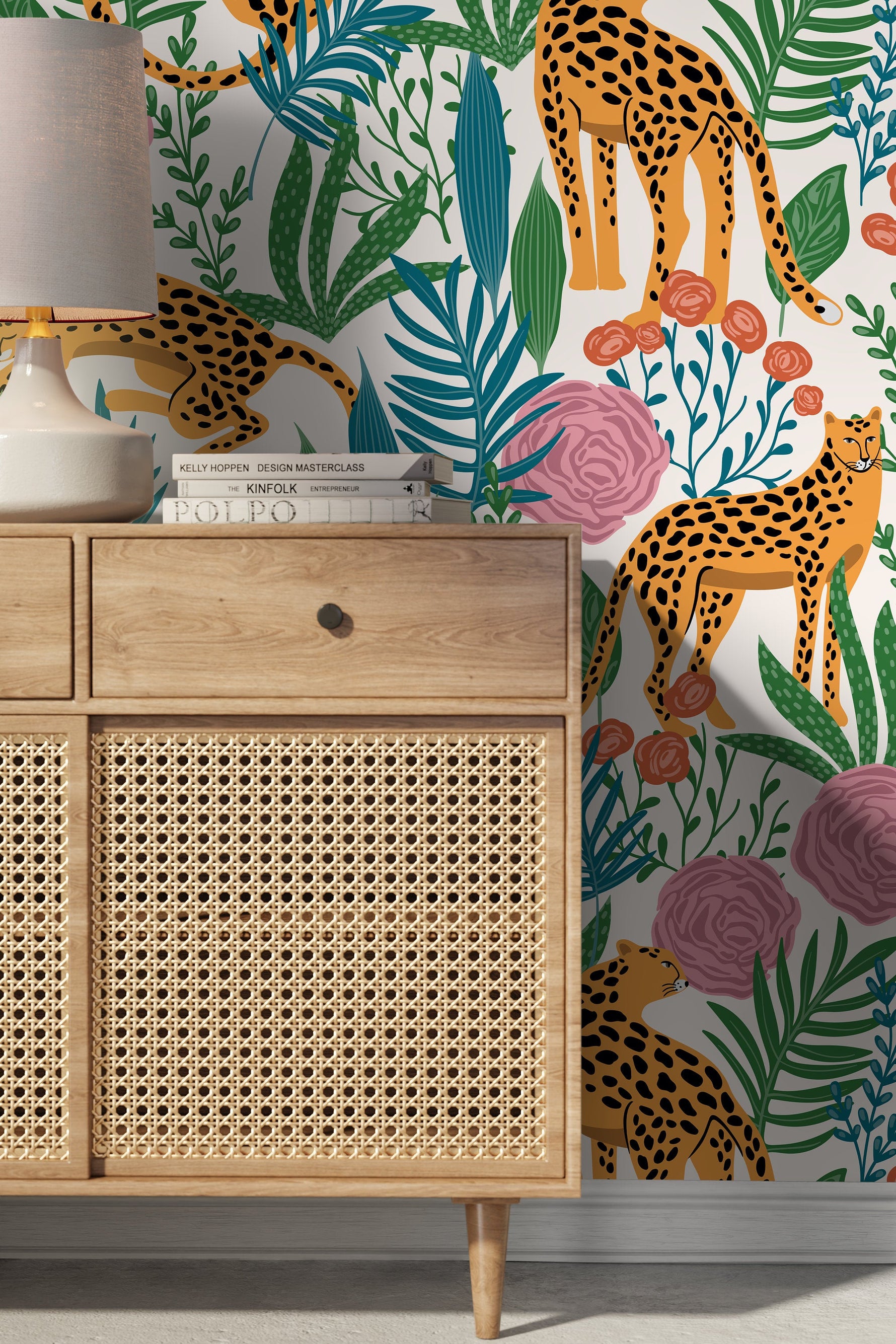 Cute Tiger and Floral Wallpaper / Peel and Stick Wallpaper Removable Wallpaper Home Decor Wall Art Wall Decor Room Decor - D157