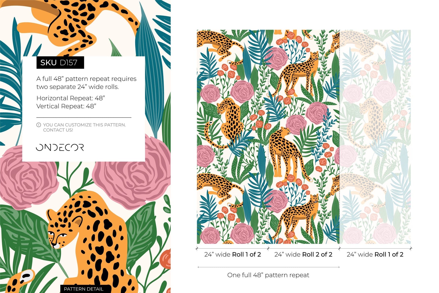 Cute Tiger and Floral Wallpaper / Peel and Stick Wallpaper Removable Wallpaper Home Decor Wall Art Wall Decor Room Decor - D157