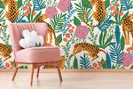 Cute Tiger and Floral Wallpaper / Peel and Stick Wallpaper Removable Wallpaper Home Decor Wall Art Wall Decor Room Decor - D157