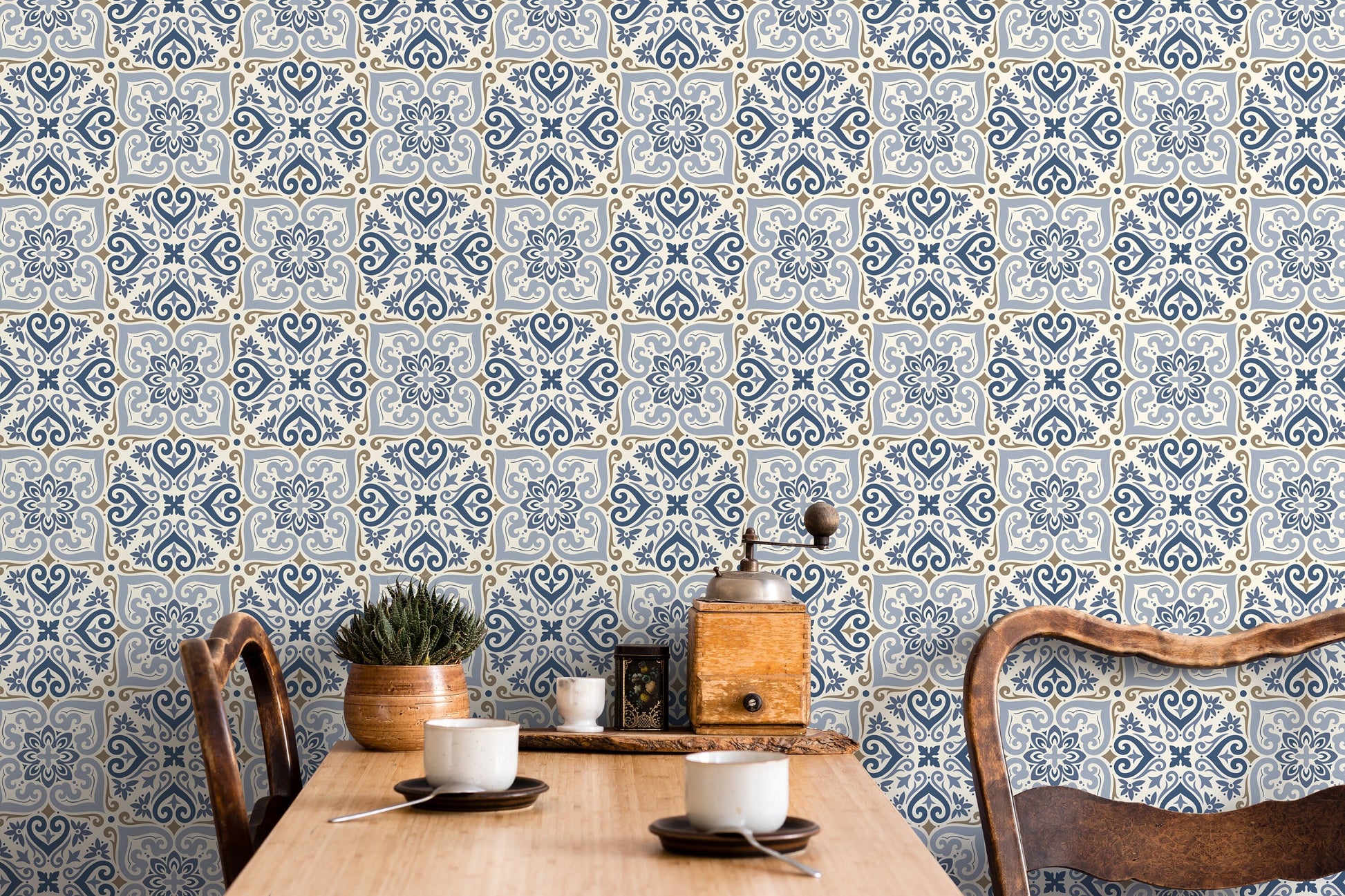 Blue Moroccan Tile Wallpaper / Peel and Stick Wallpaper Removable Wallpaper Home Decor Wall Art Wall Decor Room Decor - D162