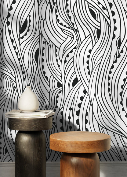 Black and White Abstract Wallpaper / Peel and Stick Wallpaper Removable Wallpaper Home Decor Wall Art Wall Decor Room Decor - D176