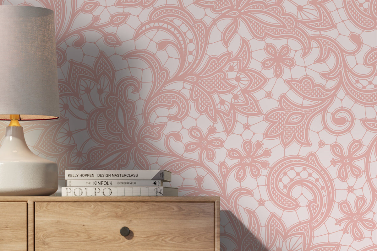 Pink Ornamental Garden / Peel and Stick Wallpaper Removable Wallpaper Home Decor Wall Art Wall Decor Room Decor - D211