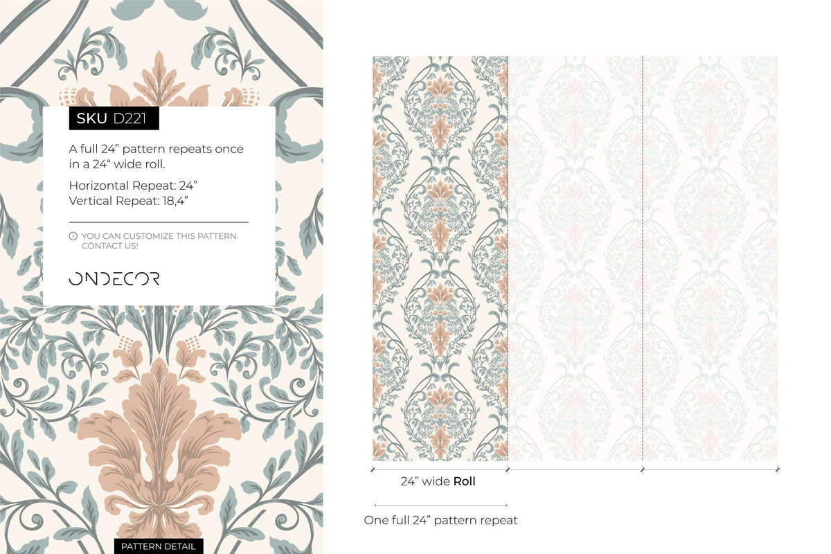 Light Victorian Garden Wallpaper / Peel and Stick Wallpaper Removable Wallpaper Home Decor Wall Art Wall Decor Room Decor - D221