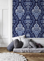 Blue Vintage Victorian Wallpaper / Peel and Stick Wallpaper Removable Wallpaper Home Decor Wall Art Wall Decor Room Decor - D223
