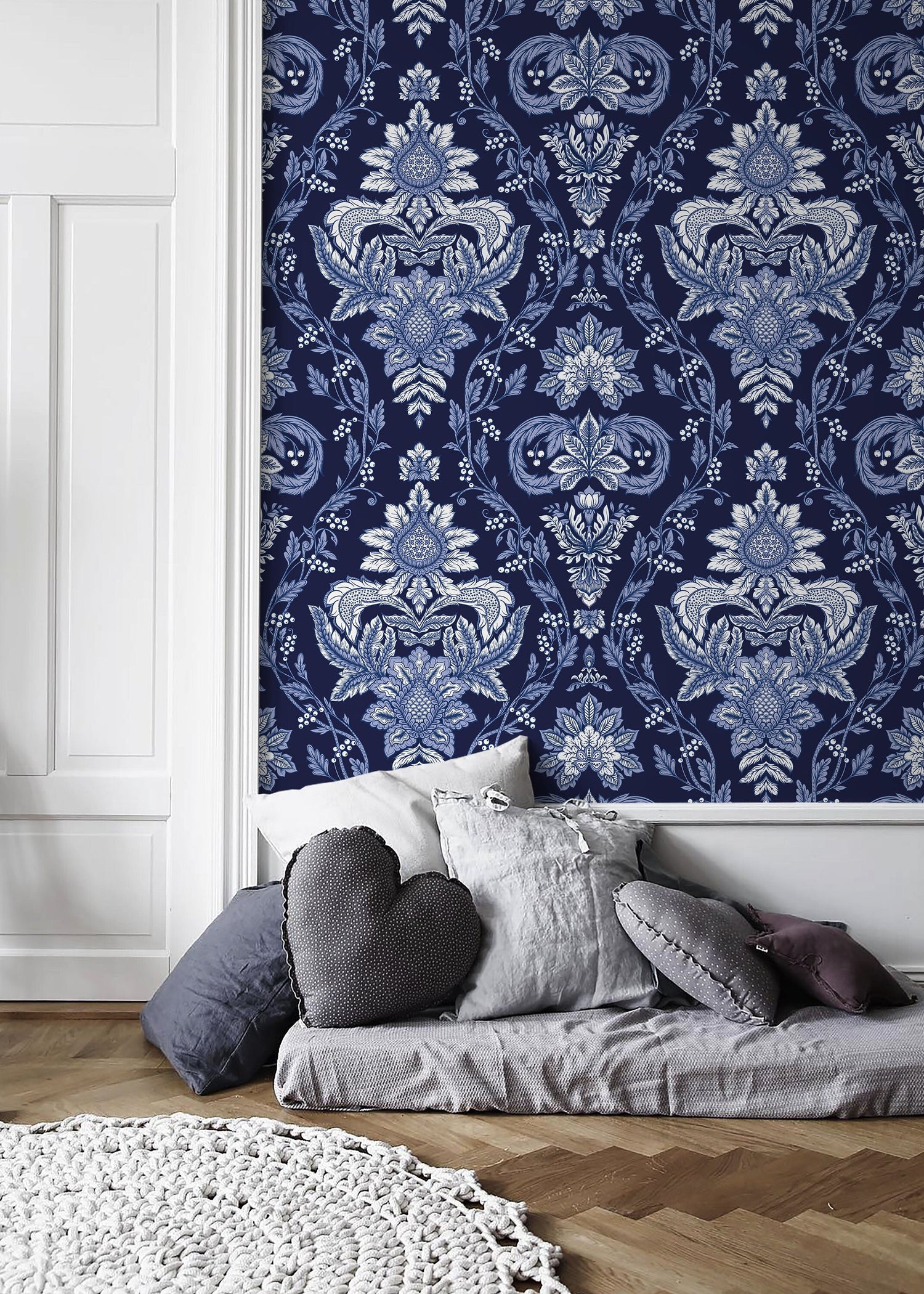 Blue Vintage Victorian Wallpaper / Peel and Stick Wallpaper Removable Wallpaper Home Decor Wall Art Wall Decor Room Decor - D223