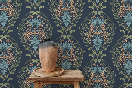 Blue Victorian Floral Wallpaper / Peel and Stick Wallpaper Removable Wallpaper Home Decor Wall Art Wall Decor Room Decor - D219