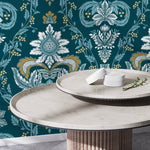 Aqua Vintage Victorian Wallpaper / Peel and Stick Wallpaper Removable Wallpaper Home Decor Wall Art Wall Decor Room Decor - D222