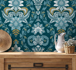 Aqua Vintage Victorian Wallpaper / Peel and Stick Wallpaper Removable Wallpaper Home Decor Wall Art Wall Decor Room Decor - D222
