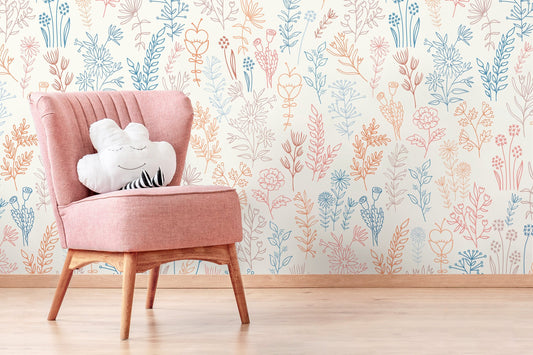 Cute Floral Wildflowers Wallpaper / Peel and Stick Wallpaper Removable Wallpaper Home Decor Wall Art Wall Decor Room Decor - D235