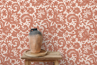 Red Ornamental Garden / Peel and Stick Wallpaper Removable Wallpaper Home Decor Wall Art Wall Decor Room Decor - D212